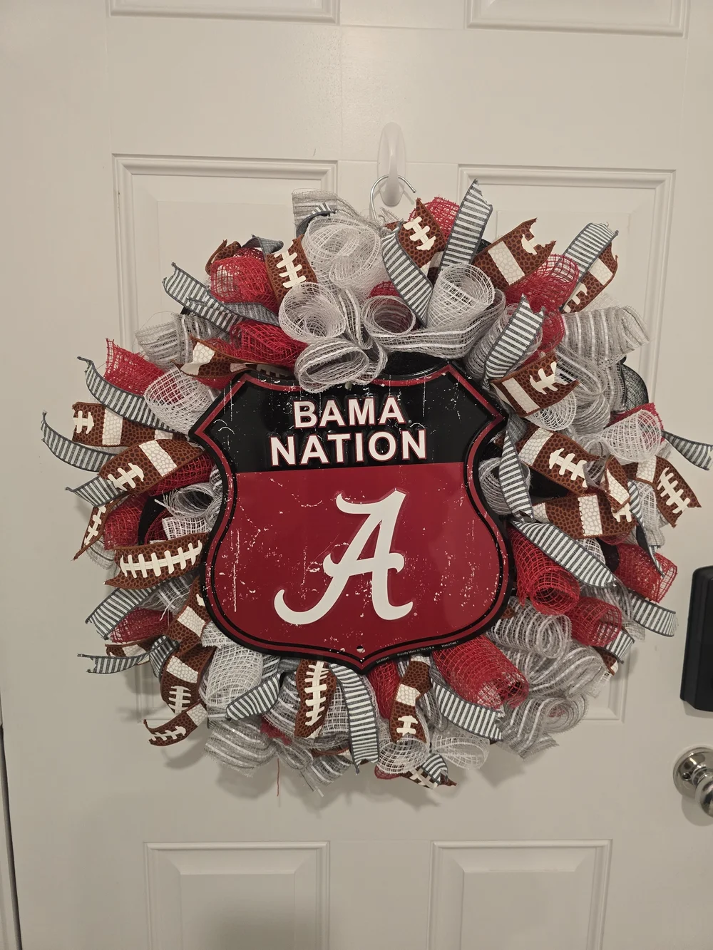 Bama Nation Alabama Crimson & White Football Wreath - Home Holiday